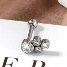 PIERCING BARBELL SURGICAL STEEL PVD 4 ZIRCONIAS 1.2X8 - 銀色 - 查看 3