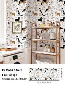 1 Cuộn Giấy dán tường họa tiết chó con và cá sơn 15,75 * 47,24 inch Giấy dán tường chống ẩm bằng nhựa vinyl, Miếng dán tường tự dính chống thấm nước, dùng cho phòng ngủ, phòng khách, phòng ăn và nhà bếp, Trang trí nhà cửa bằng miếng dán tường cải tạo, Tấm ốp tường bóc ra, Giấy dán tường, Giấy dán tường, Vật dụng trang trí mùa xuân Làm mới ngôi nhà của bạn, Miếng dán trang trí Rama - Nhiều màu - Xem 3