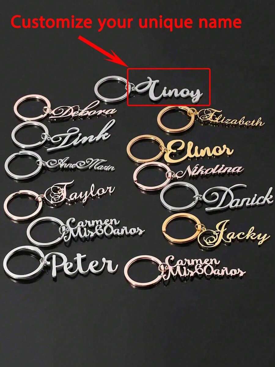 1pc Customizable Name Tag Keychain, Personalized Stainless Steel Letter Keyring, Gift For Father's Day, Mother's Day, Valentine's Day Back To School Winter Gift Ideas Boy Girl Valentine's Day,Kids,Gala Night,Modern,Colorful,Cute