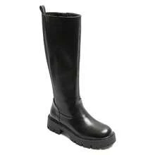 Bottes Haute Semelle Crantée Avec Empiècement élastique Et Zip Latéral - Black - View 3