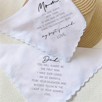 2pcs/Bag Wedding Decoration Bride To Be Mom/Dad Handkerchief Happy Tears Wipes Wedding Table Napkin Ornaments Bachelorette Party Bridal Shower