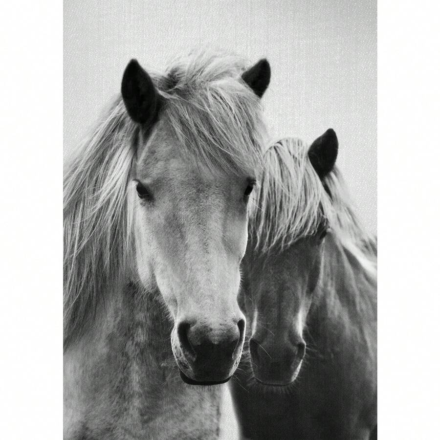 1pc Animal Family Horses Black & White Couple Horses Art Poster Canvas