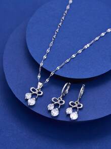 1-3 件 316L 不锈钢方晶锆石樱桃形吊坠项链和耳环套装，适合生日礼物、派对和日常佩戴 - 銀色 - 查看 8