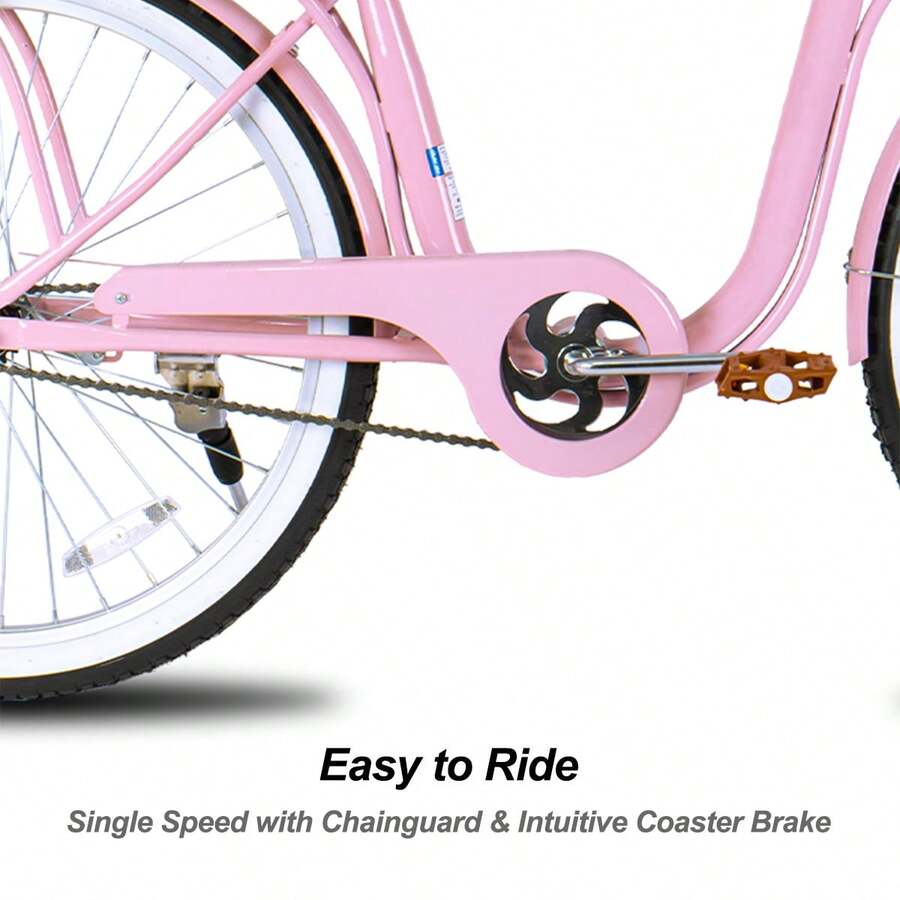 HILAND HILAND 26 Inch Wheels Adult And Women Beach Cruiser Bike, Single