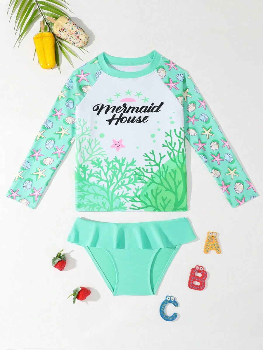 WD VEST Children's Bikini With Long Sleeves Starfish And Shells 2024 - I3095 - 綠色 - 查看 1