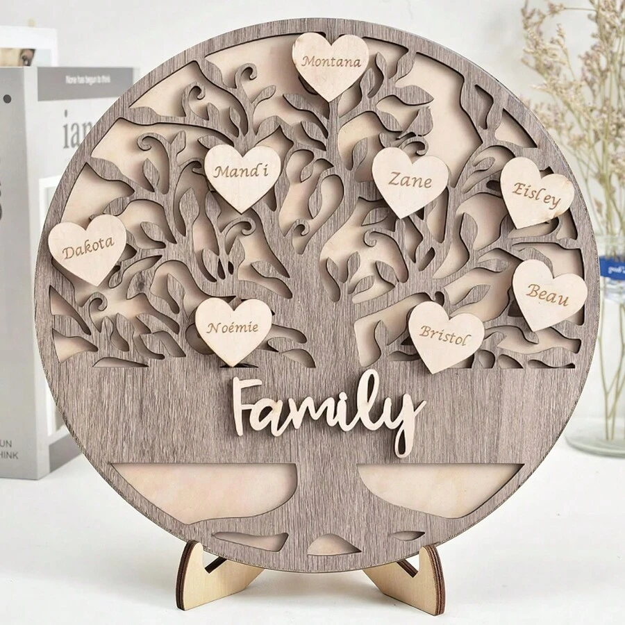 1Pc DIY Biển Gỗ Trưng Bày Cho Cháu Gái Trang Trí Bàn Nhà, Tên Tự Làm Trên Biển Hình Cây Gia Đình Trái Tim, Quà Kỷ Niệm Cho Gia Đình, Quà Tặng Ngày Của Mẹ - Nhiều màu - Xem 1