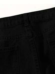 Women's Fall Casual Loose Straight Leg Jeans High Waisted Baggy Buttons Down Boyfreiend Denim Pants With Pockets - 黑色 - 查看 5