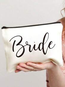 新娘印花拉链化妆包、单身派对婚礼旅行洗漱用品收纳包、便携式化妆包、多功能包、旅行化妆包、字母图案拉链收纳包、拉链手提包、时尚多功能化妆包、妈妈化妆包、情人节礼物、女士有趣字母图案印花礼物、女士化妆包、可爱生日友谊礼物、送给最好朋友的礼物、新娘纪念品化妆包化妆收纳盒化妆收纳 - 白色 - 查看 4