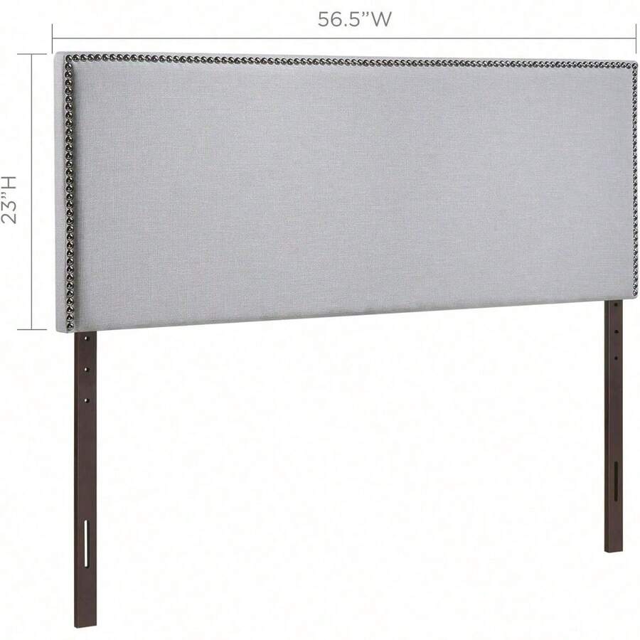 Region Linen Fabric Upholstered Full Headboard In Gray With Nailhead