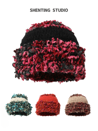 1 pieza Sombrero de punto sobresizado de diseñador de nicho hecho a mano para mujer, gorro de lana cálido, estilo de moda retro de pescador y boina, versátil para otoño/invierno, Navidad