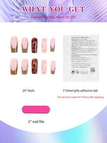 Elevate Your Style With,24pcs Y2K 3D Gelnail Makes Square Brown French Tip Press On Nails Medium Fit Perfectly Design Acrylic False Nails Set, Contain 1pc Jelly Glue And 1pc Nail File, Leopard Nails For Women And Girls DIY Daily Work, Study And Party Use