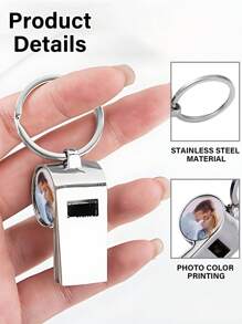 LICVIC 1pc Personalized Stainless Steel Photo Whistle, Custom Survival Whistle Keychain, Outdoor Sports Training Anniversary Gift For Male Groomsmen