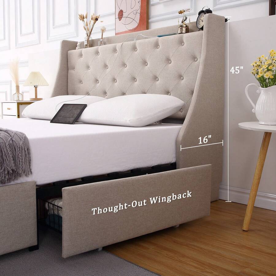 Full Size Bed Frame With TypeC & USB Port, Full Platform Bed Frame