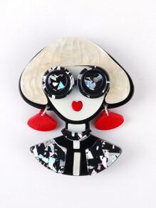 1pc Acrylic Spliced Short Hair Sunglasses Brooch, Stylish For Women, Suitable For Daily Wear, Gift Idea - Black - View 15