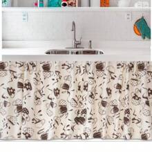 Printed Kitchen Curtain For Counter Sink 1.50m X 0.80cm Without Eyelets - 咖啡棕 - 查看 2