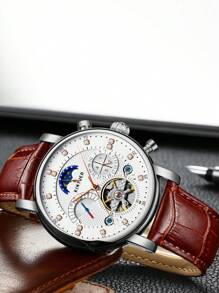 KINYUED Multi-Functional Mechanical Watch Flywheel Automatic Men's Watch Moon Phase Mechanical Watch Business Men's Watch