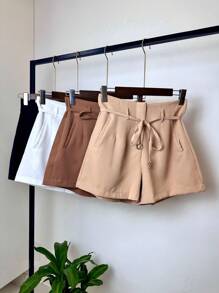 Women Shorts - 米色 - 查看 4