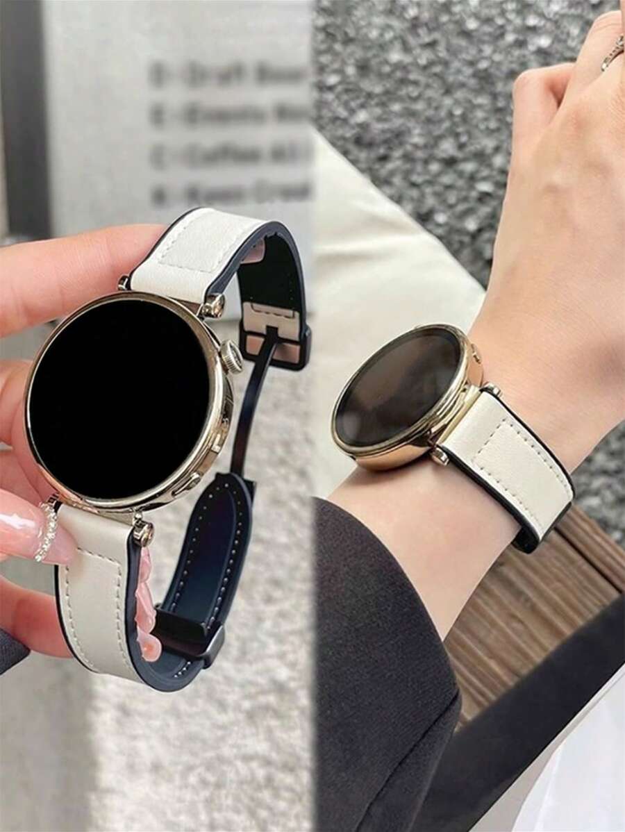 1pc Silicone Leather Magnetic Watch Band, Compatible With Fitbit Versa 2 1, Galaxy Watch 6 5 4 40mm 44mm, Galaxy Watch 5 Pro Band 45mm/Watch 6 4 Classic Band 42mm 46mm 43mm 47mm/Active 2, Suitable For 20mm And 22mm Watches, For Men And Women - White - View 1