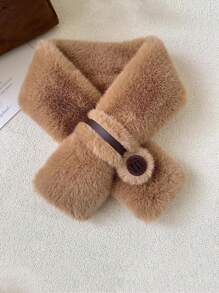 1pc Women's Premium Plush Fluffy Neck Warmer Scarf, Criss Cross Design, Warm For Winter