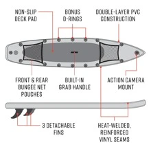 Waimea Bay Koke 12.5' Racer Rigid Inflatable Paddleboard - Durable All-Round Stand-Up-Paddleboard With 480lb Capacity, PVC Double Drop Stitch, Fits In Backpack, Adjustable Paddle, And Accessories (Nets, D-Rings, Camara Mount, Ankle Leash, 3 Detachable Fins, Backpack) - Brown - View 3