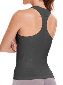Workout Tank Tops For Women Sleeveless Gym Tops Seamless Racerback Athletic Yoga Shirts - 深灰色 - 查看 5