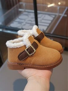 新款冬季儿童鞋，男童厚底真皮雪地靴，女童保暖靴，韩版时尚百搭款式 - 黃色 - 查看 3