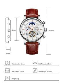 KINYUED Multi-Functional Mechanical Watch Flywheel Automatic Men's Watch Moon Phase Mechanical Watch Business Men's Watch