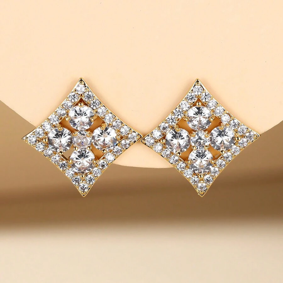 1 对女士时尚方形耳钉，简约百搭，适合派对佩戴 - 耳環 - 查看 1