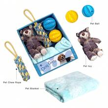 圣诞宠物娃娃套装包括圣诞系列毛毯、毛绒娃娃、自娱自乐声音玩具、厚实咀嚼玩具、绳索拼图玩具、不倒翁玩具、蓝绿组合吸水宠物毯 - 彩色 - 查看 7