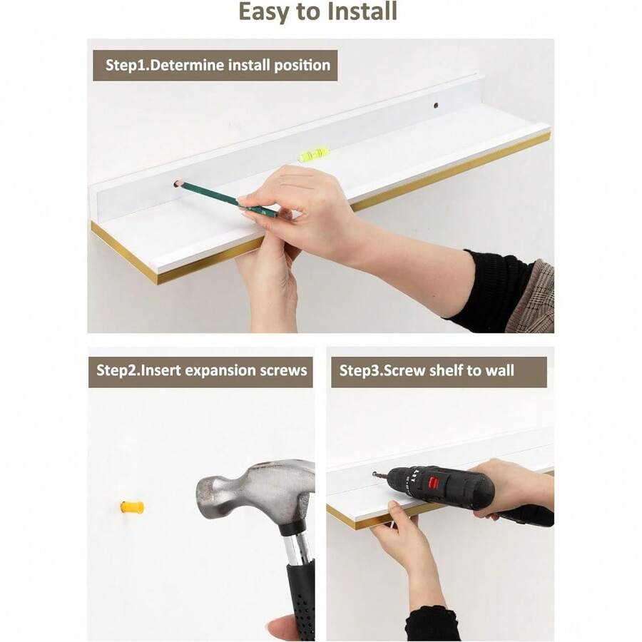 Floating Shelves For Wall 60cm, White And Gold Wall Mounted Shelf With