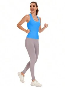 Workout Tank Tops For Women Sleeveless Gym Tops Seamless Racerback Athletic Yoga Shirts - 藍色 - 查看 5