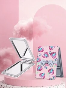1 件经典千禧年 Y2K 系列便携式可折叠轻便超薄便捷优质不锈钢镀面亮银纳米电镀边缘细节精致化妆镜适合所有场景和人群，折叠方形小巧 - 彩色 - 查看 3