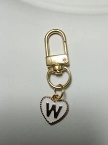 Breloc cu pandantiv inimă cu litere, pandantiv pentru geantă cu litere inițiale A-Z, breloc din aliaj cu farmec de modă, cu carabină, suport pentru chei inițiale personalizate pentru rucsac, portofel, husă pentru căști, pentru prieteni, familie și cupluri, cadou ideal