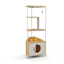 Corner Cat Tower, Cat Tree With Scratching Post, Cat Condo With Feeding Station And Climbing Platforms, Pet Furniture For Indoor Cats - 白色 - 查看 5