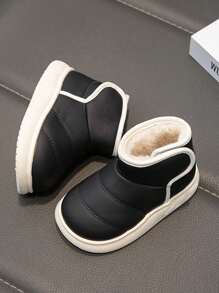 1 pereche de cizme de zăpadă pentru copii înalte și groase, cu talpă groasă, cu talpă moale, calde, la modă și versatile - Negru - Vizualizare 11