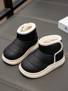 1 pereche de cizme de zăpadă pentru copii înalte și groase, cu talpă groasă, cu talpă moale, calde, la modă și versatile - Negru - Vizualizare 2