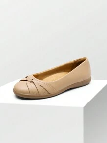 Women Ballet Flats Classic Round Toe Slip On With Arch Support Comfortable Slip-Resistant Stylish Elegant Dressy Work Office Lady Shoes - Màu be - Xem 1