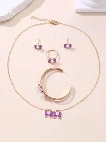 5pcs/Set Girls Bow Decoration Necklace, Bracelet, Earrings, Ring Jewelry Set