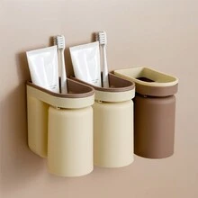 3件套壁挂式牙刷架套装带杯子漱口杯牙刷收纳架倒置牙刷杯多功能浴室牙膏牙刷容器浴室配件 - 彩色 - 查看 4