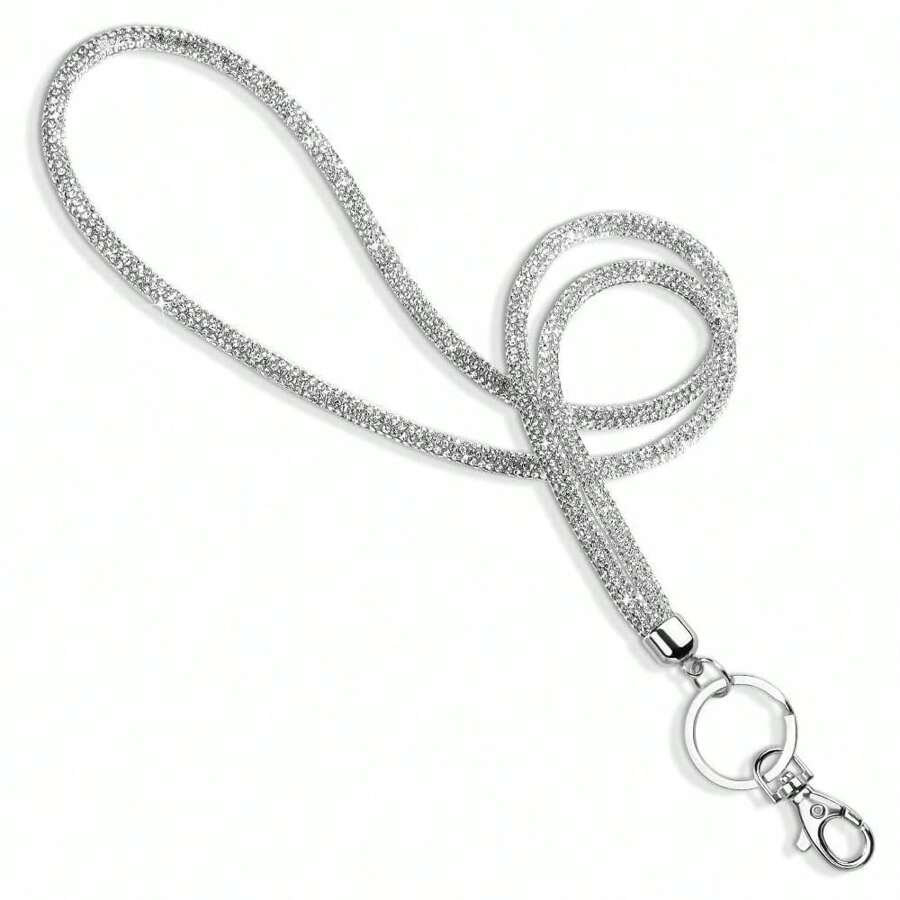 Soleebee Rhinestone Office Lanyard, 17.72'' Bling Neck Lanyard With Metal Clasp & Keyring, Crystal Lanyard For Women, ID Card, Keys Strap (Silver) Valentine's Day Car Accessories Bag Charm Backpack For School Cute Goth Y2k Christmas Gift Ideas Bag Accessories Lanyards With Id Holder Car Accessories Bag Charms - Silver - View 1