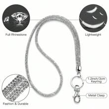 Soleebee Rhinestone Office Lanyard, 17.72'' Bling Neck Lanyard With Metal Clasp & Keyring, Crystal Lanyard For Women, ID Card, Keys Strap (Silver) Valentine's Day Car Accessories Bag Charm Backpack For School Cute Goth Y2k Christmas Gift Ideas Bag Accessories Lanyards With Id Holder Car Accessories Bag Charms - Silver - View 4