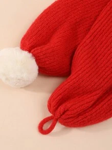 1pc Children Red Christmas Scarf With Fur Pom Pom, Comfortable Scarf