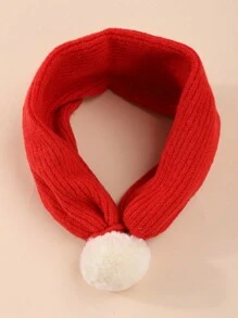 1pc Children Red Christmas Scarf With Fur Pom Pom, Comfortable Scarf