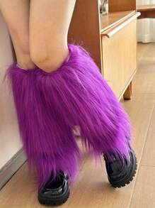 1 Pair Colorful Fluffy Leg Warmers With Punk Skeleton & Panda Striped Pattern, Warm And Over The Knee