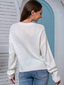 Women Bow Knit Sweater,Long Sleeve Tops - White - View 6