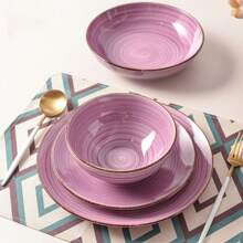 vancasso 24-Piece Dinnerware Set, Multi-Colored Stoneware, Dinner Plates, Dessert Plates, Pasta Bowls And Bowls, Hand-Painted Stoneware Combination Set With Spiral Pattern, Service For 6 People - 彩色 - 查看 8