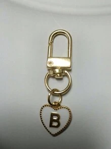 Breloc cu pandantiv inimă cu litere, pandantiv pentru geantă cu litere inițiale A-Z, breloc din aliaj cu farmec de modă, cu carabină, suport pentru chei inițiale personalizate pentru rucsac, portofel, husă pentru căști, pentru prieteni, familie și cupluri, cadou ideal