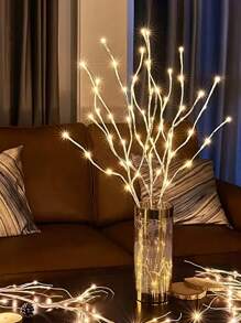 1 árbol de abedul decorativo con luz de 20 LED a batería, para interior, bodas, fiestas, decoración del hogar y feriados, con ramas artificiales simuladas - Blanco - Ver 3