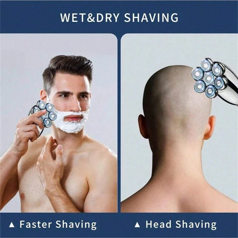 男士电动剃须刀防水五合一7D浮动剃须刀头LED显示屏男士 - 銀色 - 查看 1