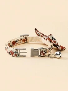 1 件装宠物项圈刺绣花朵蝴蝶双层领结带铃铛项圈适用于小型猫和狗 - 彩色 - 查看 6